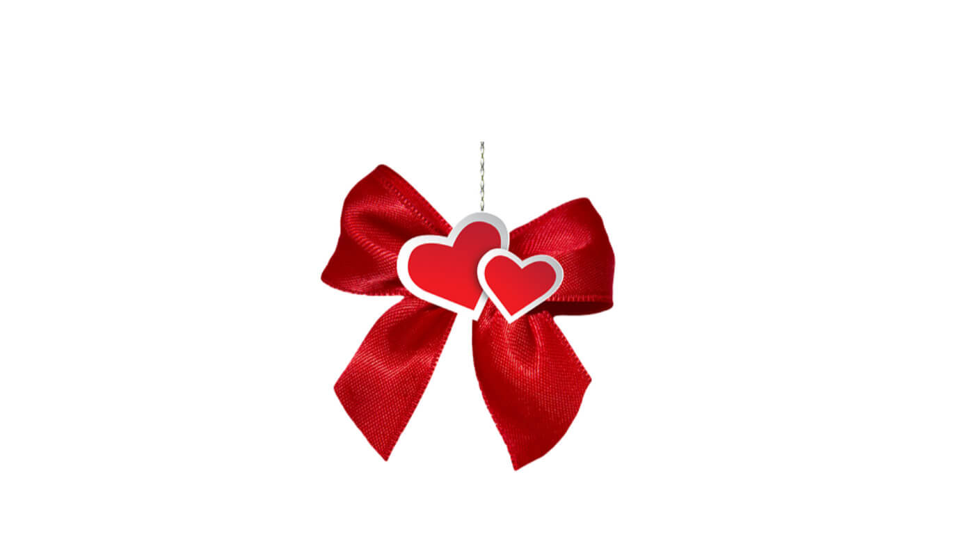 Red gift set ribbon with hearts