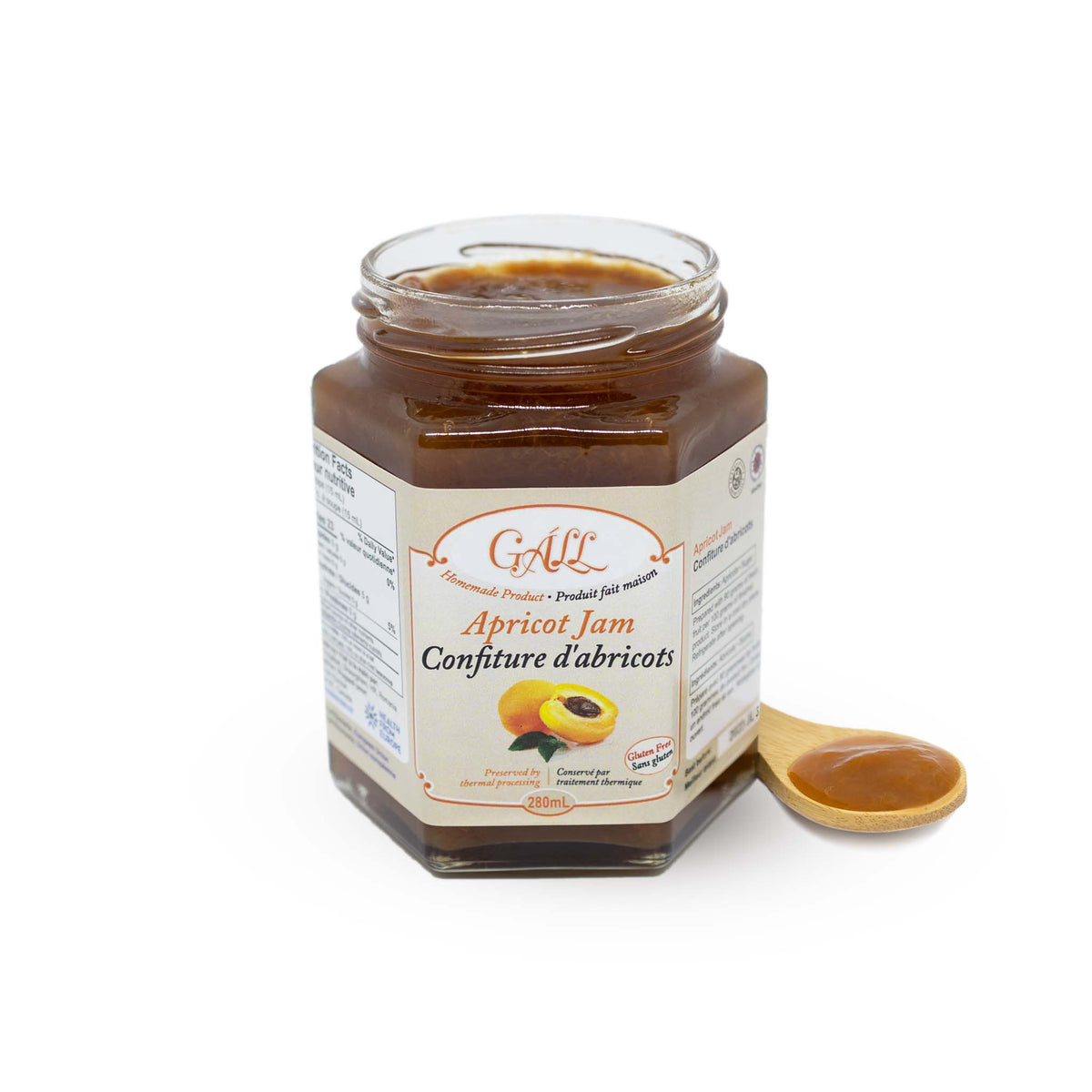 Artisanal Apricot Jam open jar spoon Health from Europe