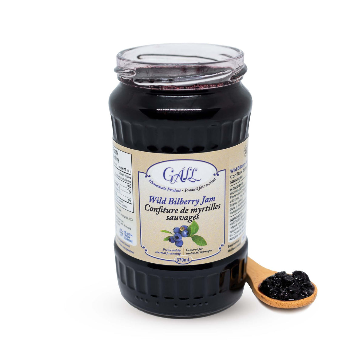 Artisanal Wild Bilberry Jam open jar spoon Health from Europe