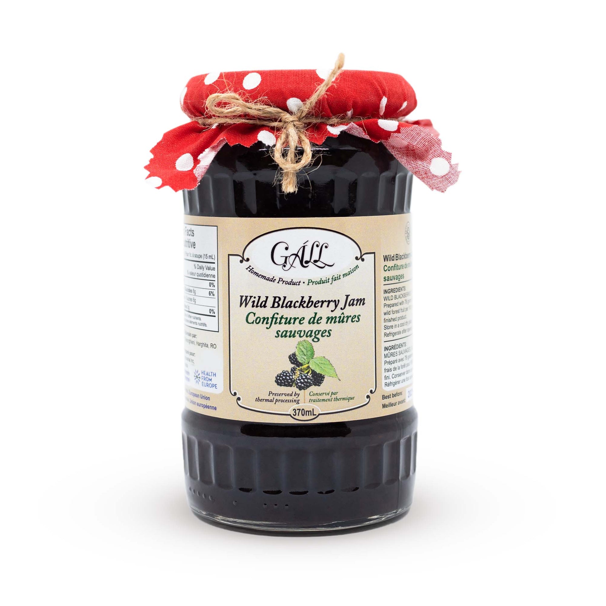 Artisanal Wild Blackberry Jam jar Health from Europe