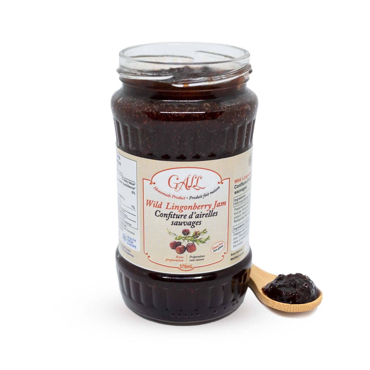 Artisanal Wild Lingonberry Jam open jar spoon Health from Europe
