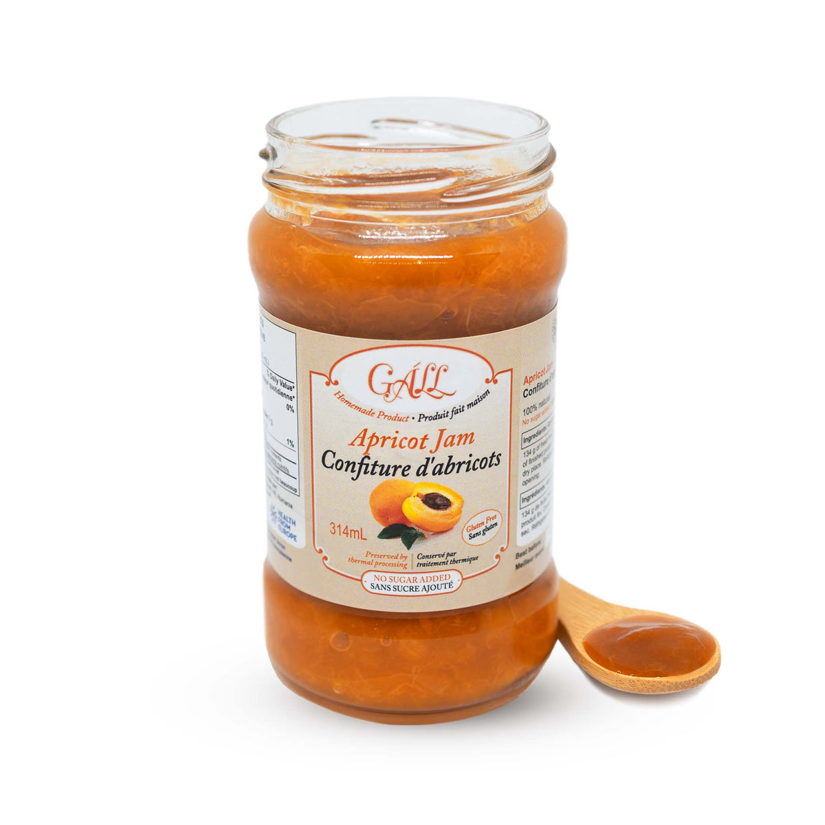 Artisanal No Sugar Added Apricot Jam open jar spoon Health from Europe