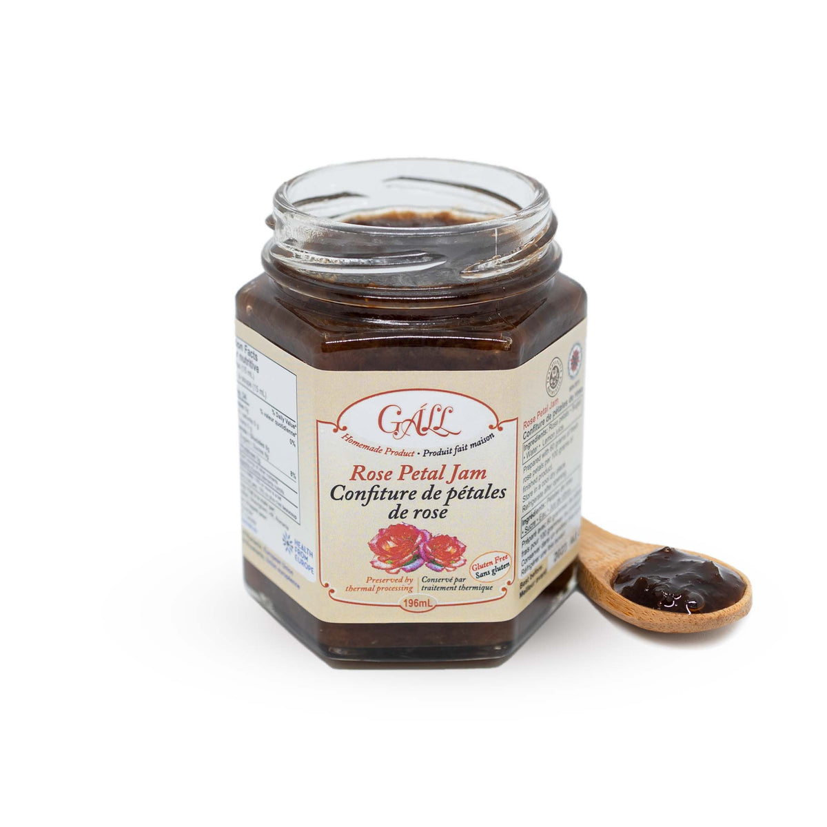 Artisanal Rose Petal Jam open jar spoon Health from Europe