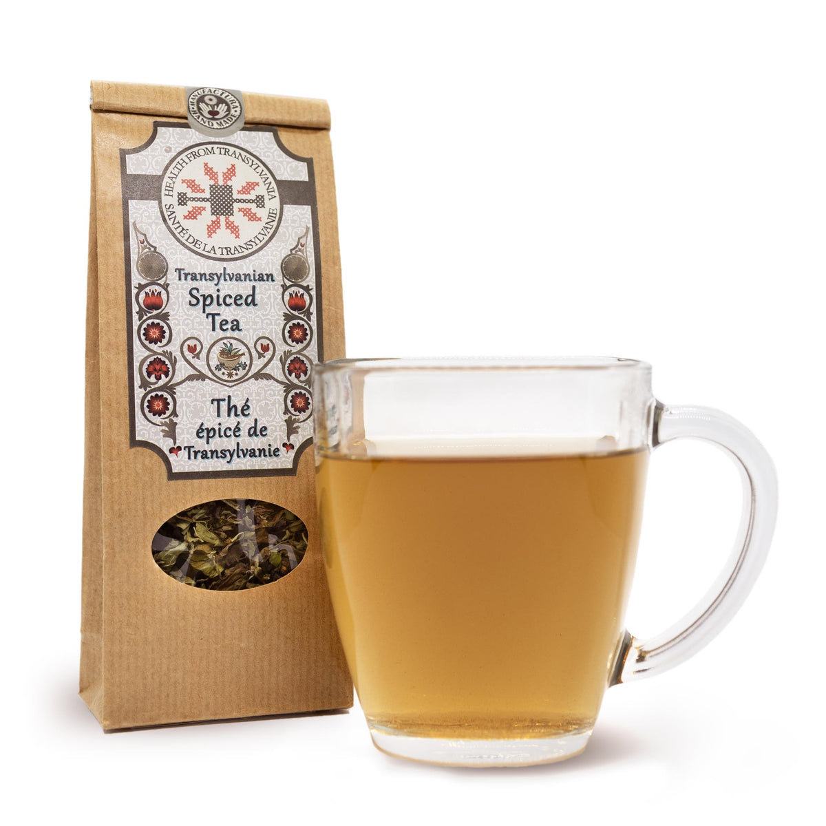 Health from Europe Organic Spiced herbal tea packet glass cup